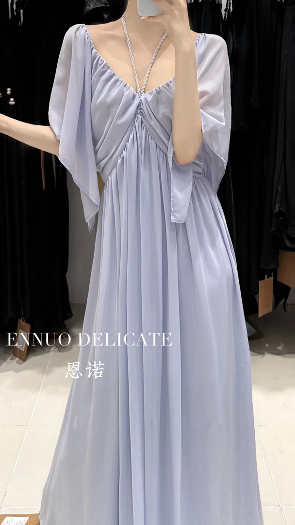 恩诺-福利（ZZEN2605#）仙气飘飘~V领挂脖连衣裙 6-16