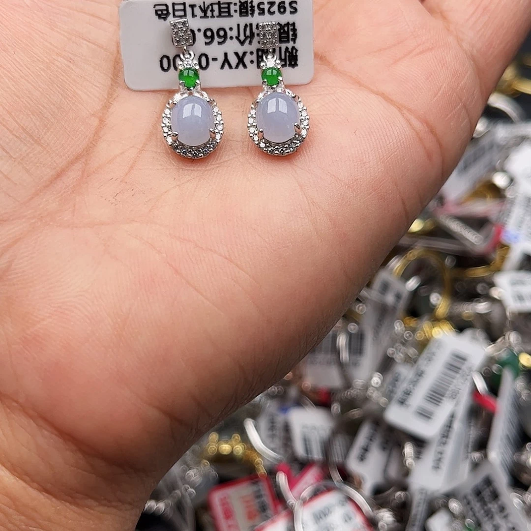 翡翠耳饰银S925镶嵌缅甸天然A货翡翠耳钉