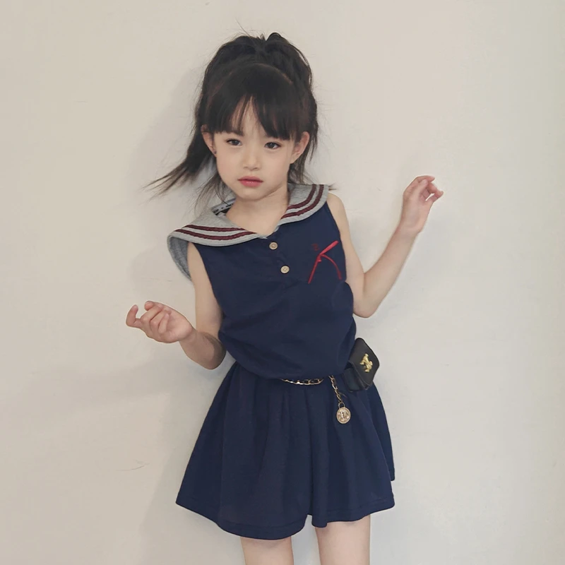 女童连衣裙2025新款女孩夏季学院风背心裙儿童夏装洋气韩范百褶裙