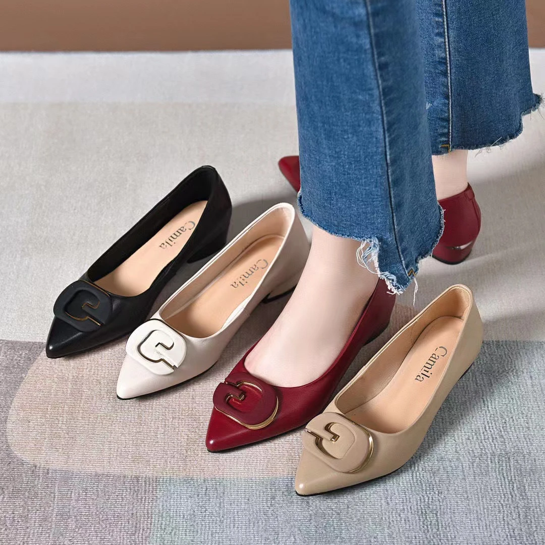 【翘颜品牌】浅口舒适尖头粗跟百搭软底时尚防滑女小单鞋2287