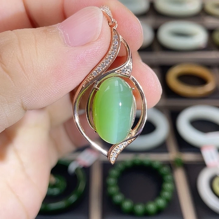 和田玉（碧玉）银S925镶嵌颈饰