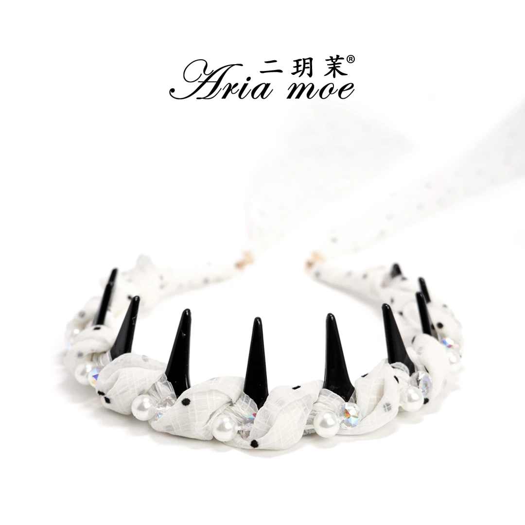 【浪漫波尔卡】原创新款波点水晶发箍飘带可拆卸带齿高颅顶缠绕头箍