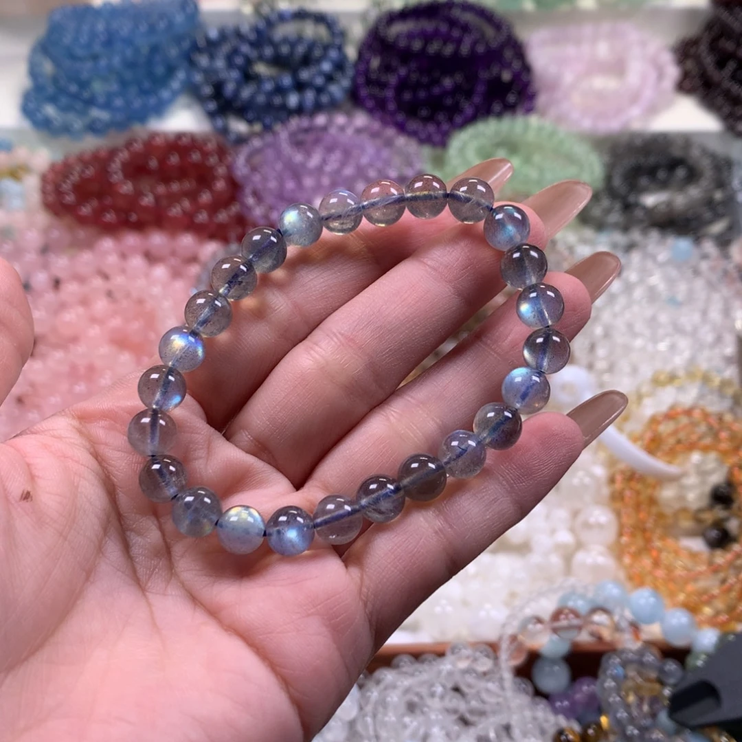 想***睡未镶嵌拉长石手链卡7.5灰月光