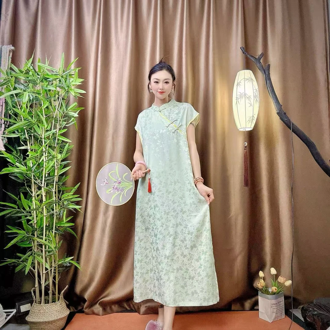 076（三个颜色-裙长120）F小姐轻奢大版国风连衣裙