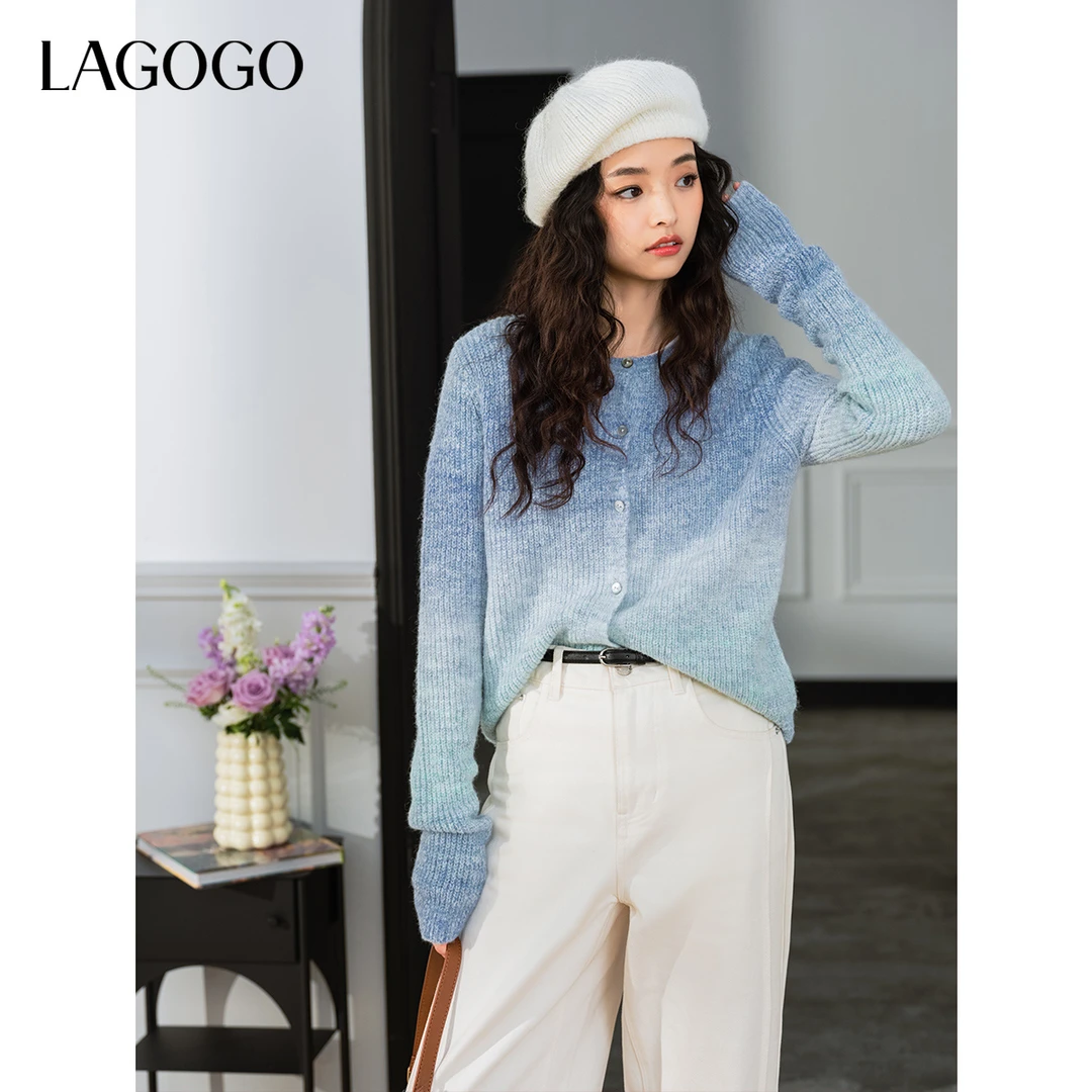 【李易行】lagogo新款渐变层次感弹力舒适针织衫女OAMM461G30