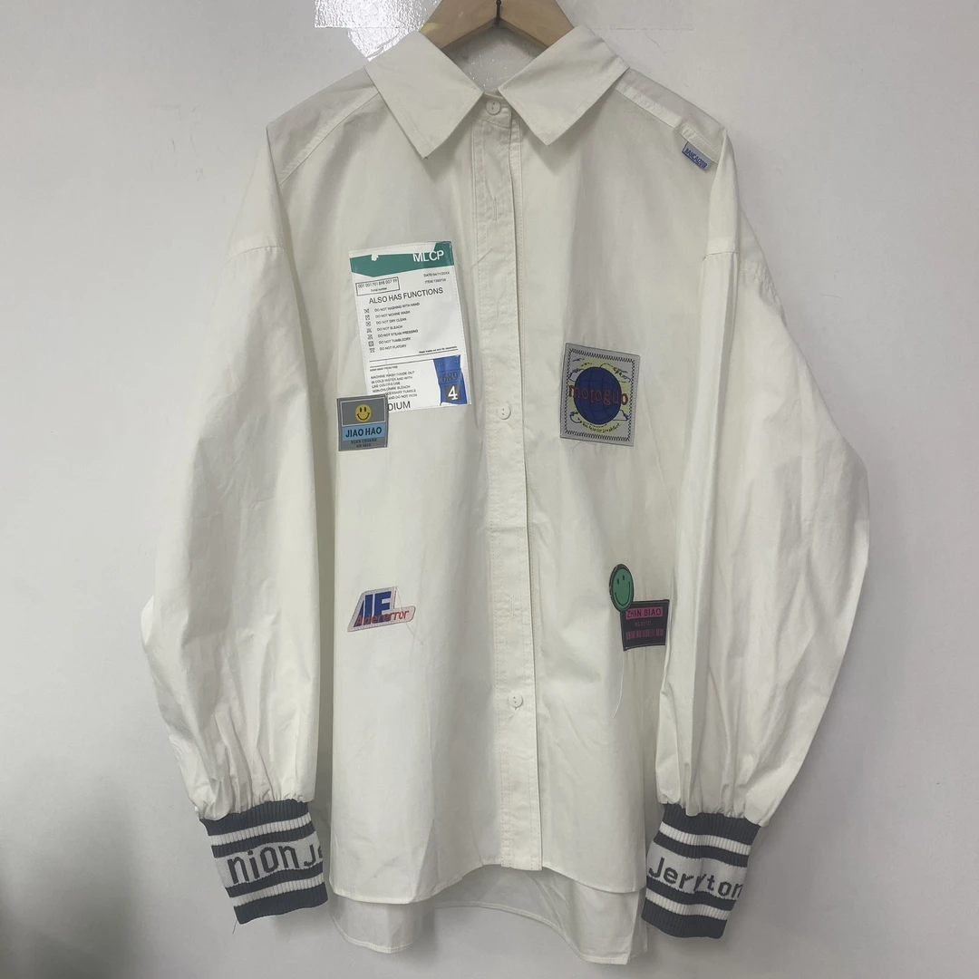 0342春秋拼接螺纹衬衫韩版春季秋季印花春款百搭