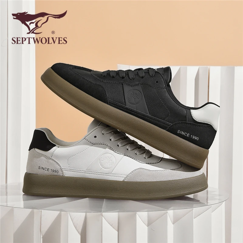 七匹狼男鞋2025新款秋季时尚百搭小白板鞋男士运动休闲复古德训鞋