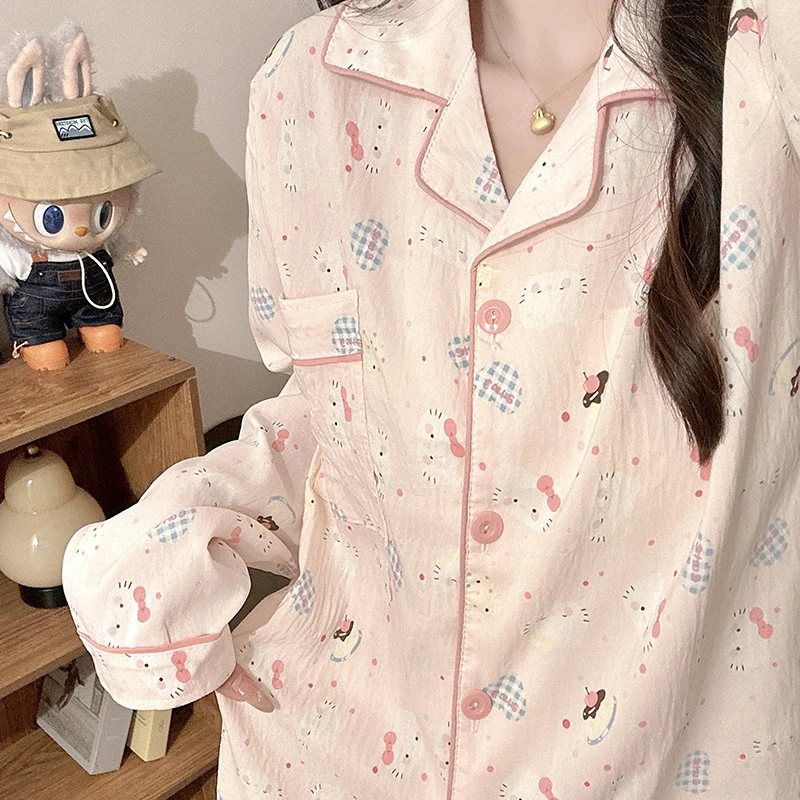 甜心布丁kitty卡通睡衣少女感春秋季长袖ins风日系可爱夏天家居服