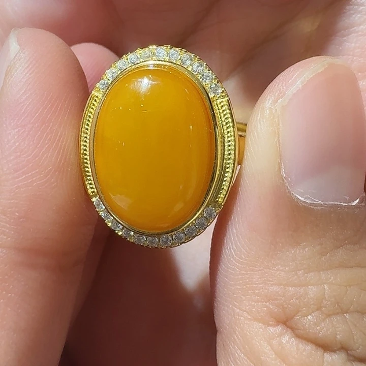 蜜蜡银S925镶嵌戒指戒指