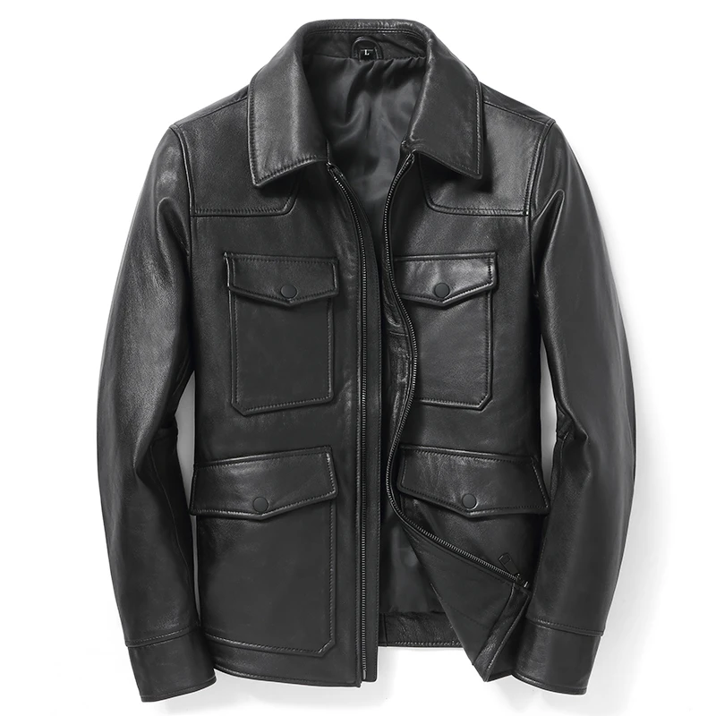 官官反季专属  头层绵羊皮皮衣经典男士翻领夹克猎装真皮皮衣9821