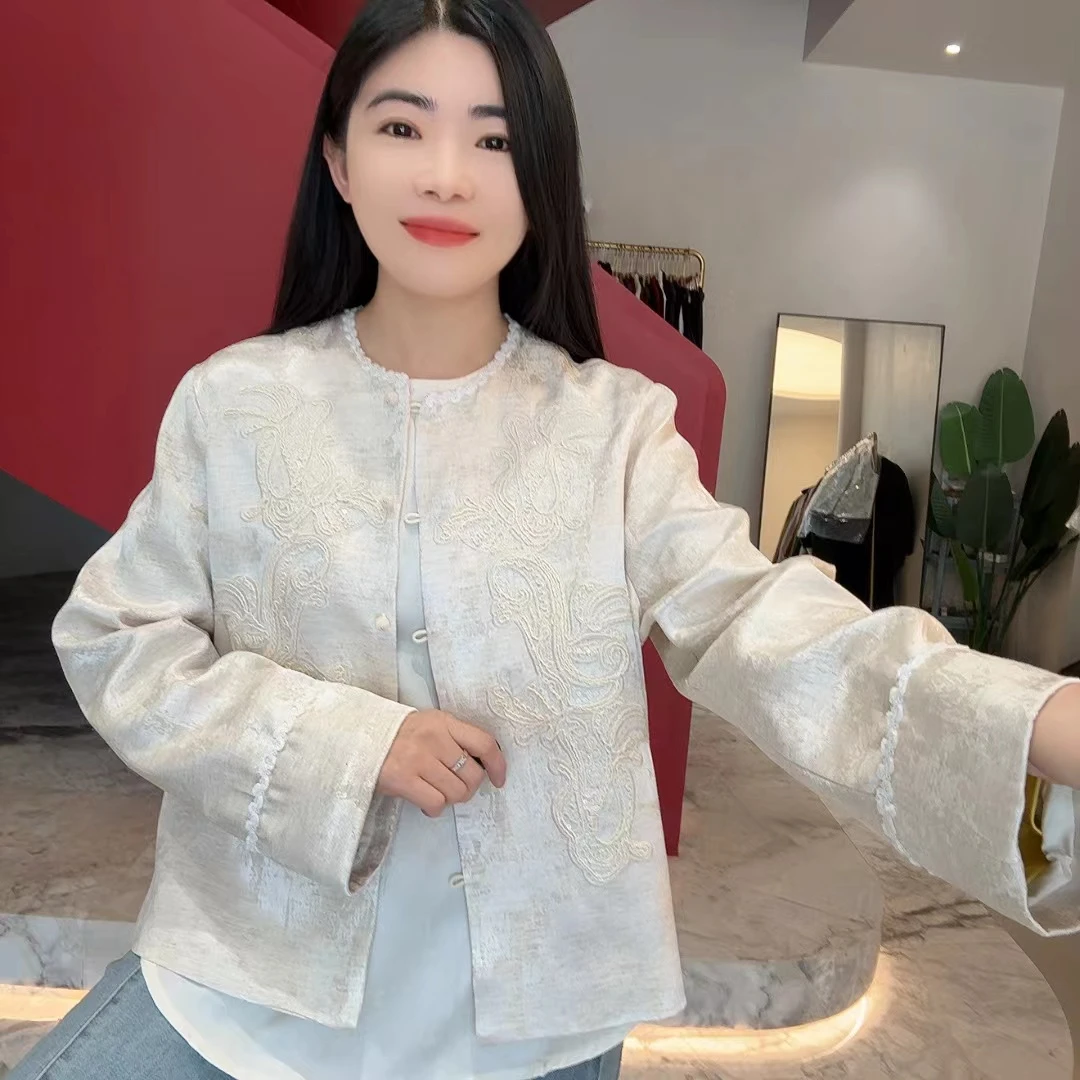 252547 新中式高级感重工国风腰果花刺绣提花圆领短外套