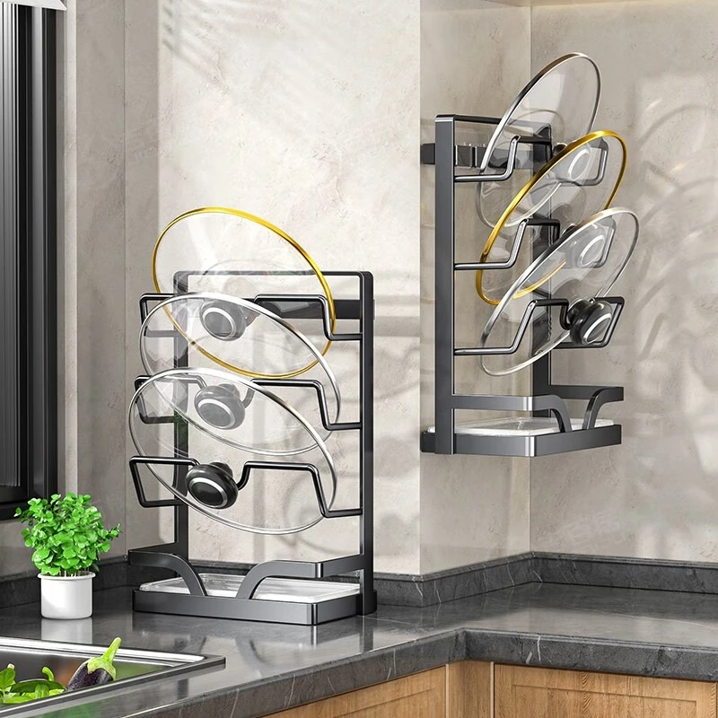 厨房多功能免打孔锅盖架子壁挂式家用台面砧板架菜板放置架锅铲架