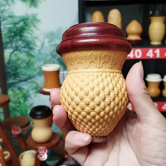 中***哥笸箩纹鸡心花梨木口盖塑料蒙心送簧