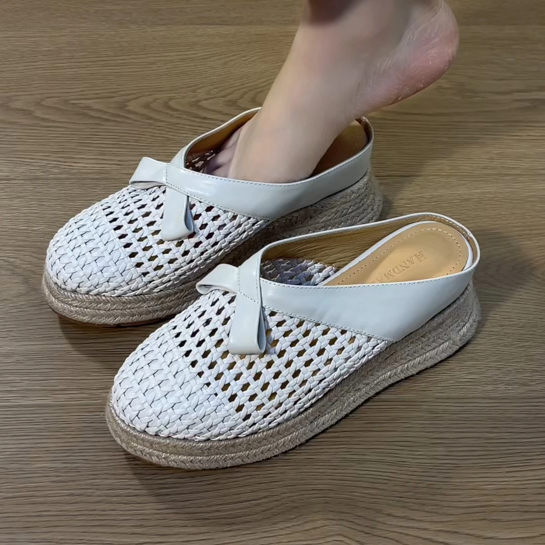 拖鞋新款厚底编织内增高包头拖鞋夏季外穿镂空松糕底透气百搭拖鞋