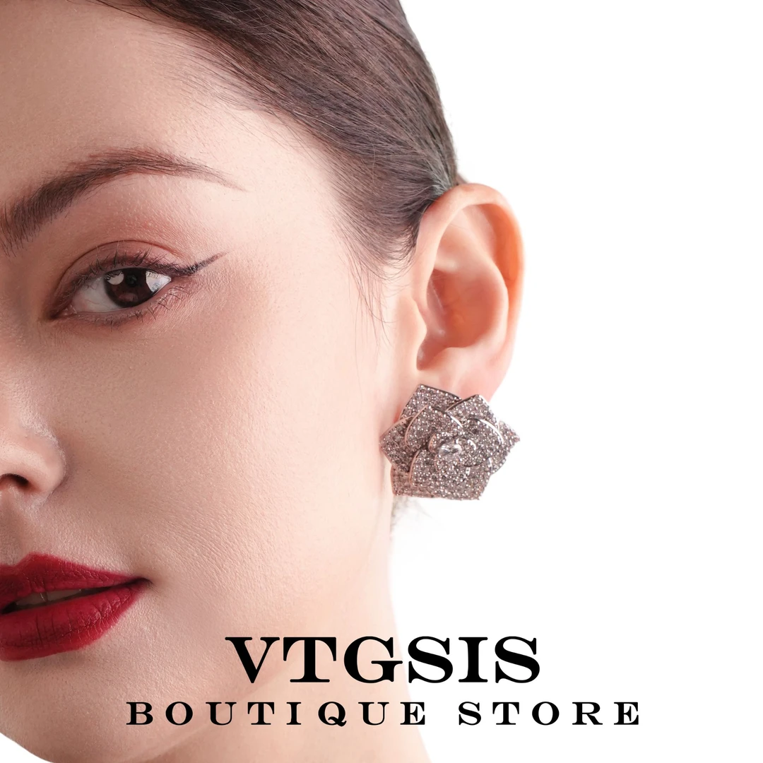 VTGSIS 合金合成锆石耳饰 复古宫廷玫瑰花耳钉925银针耳饰女22406
