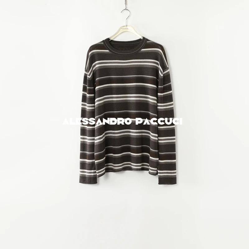 AP洛哥44293ST/-1【屿野】亚麻+绵羊毛间色横条纹宽松休闲套头衫