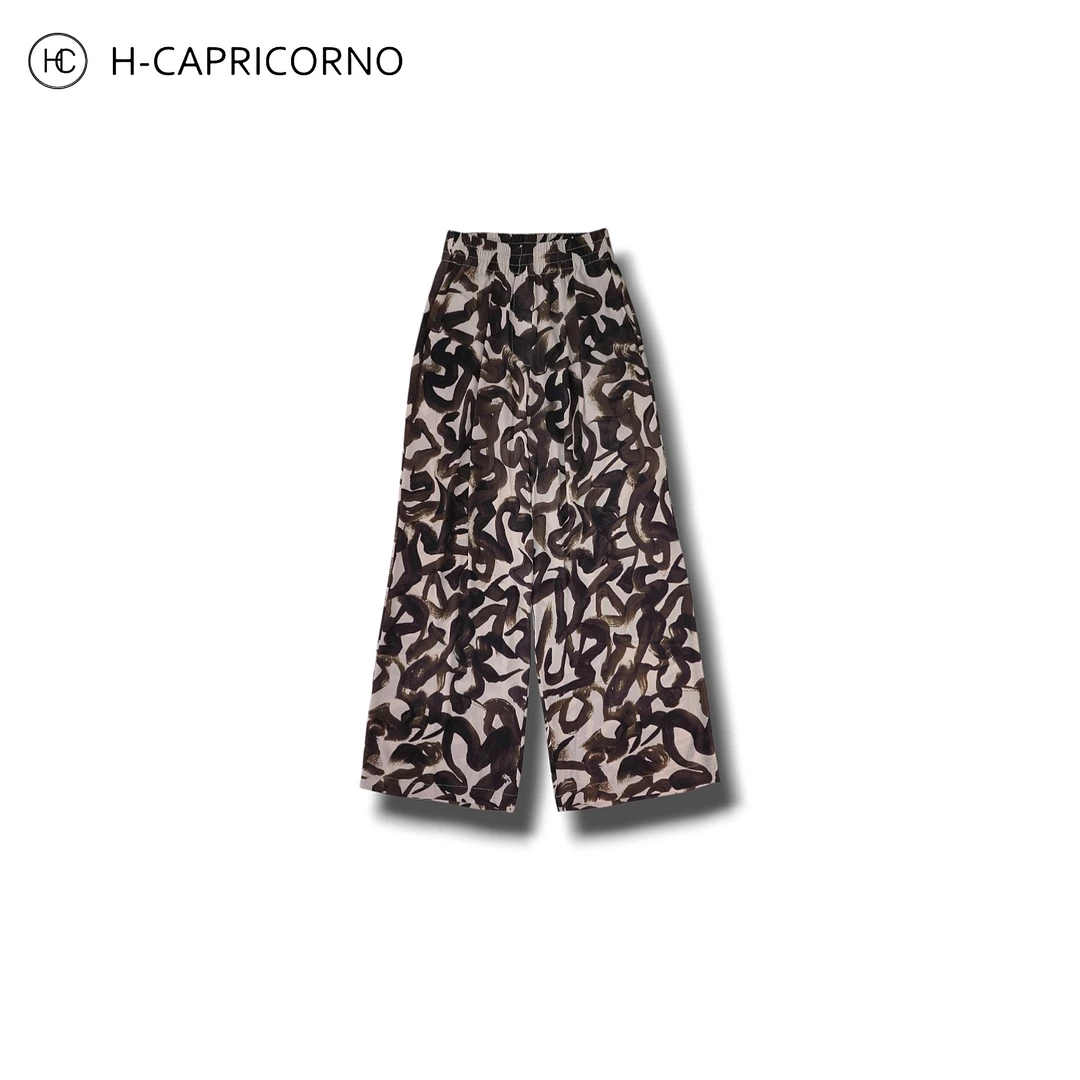 H-CAPRICORNO艺术家笔触松弛感弹力腰泡泡绉宽松裤脚裤子