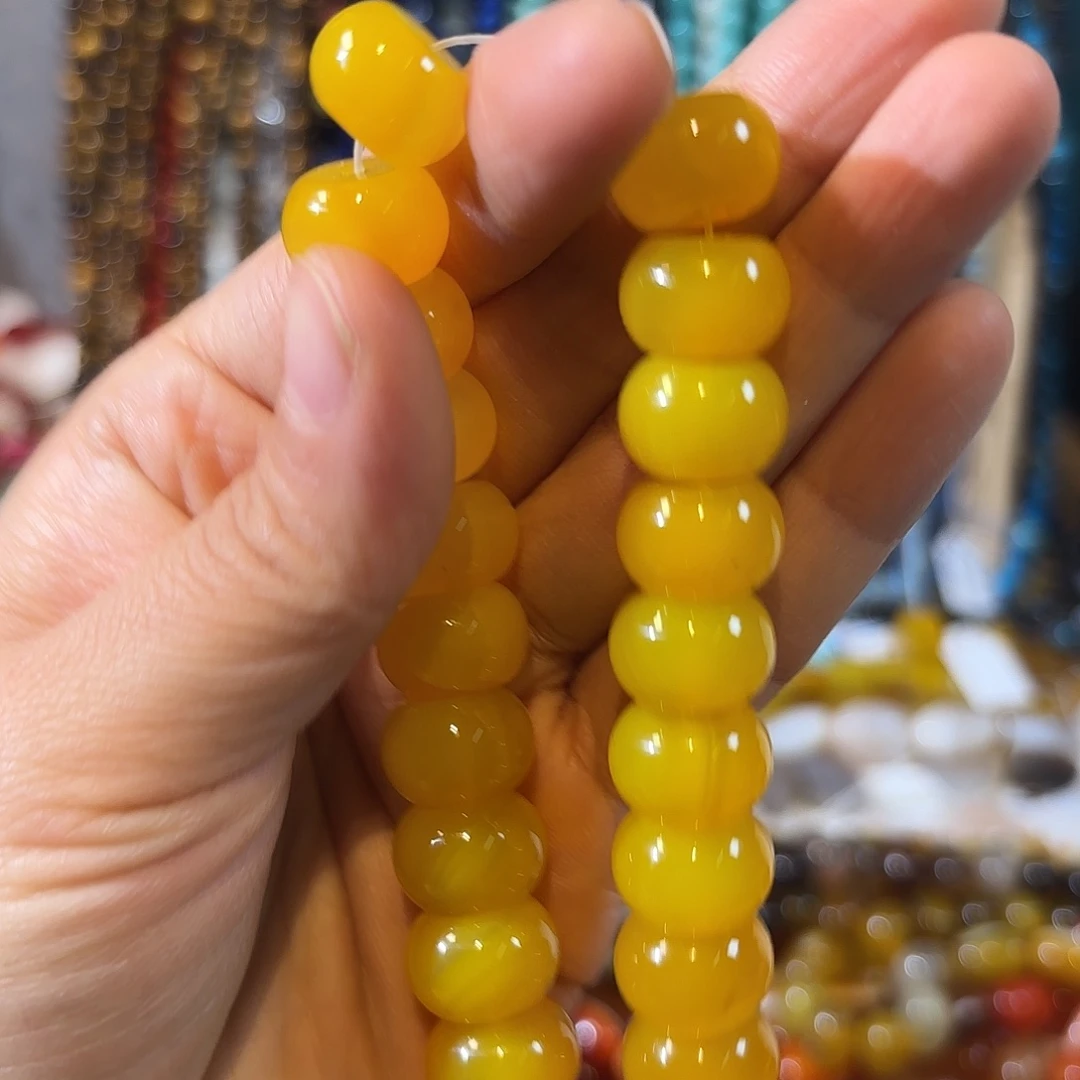 玛瑙/玉髓银S925镀金镶嵌珠宝半成品黄玛瑙一条9-14