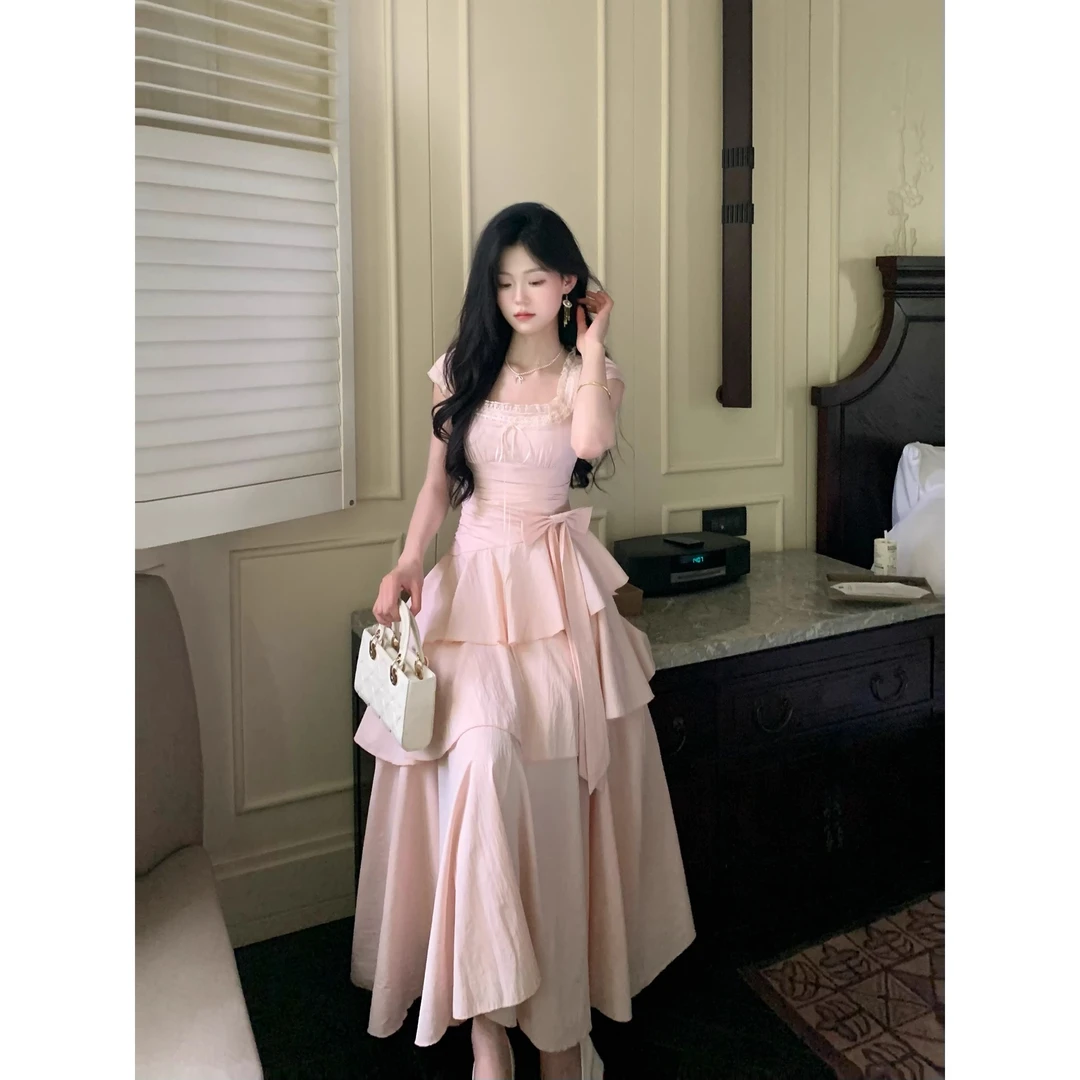 云阶垂梦 法式气质浪漫不规则层次甜美公主蛋糕裙收腰连衣裙夏季