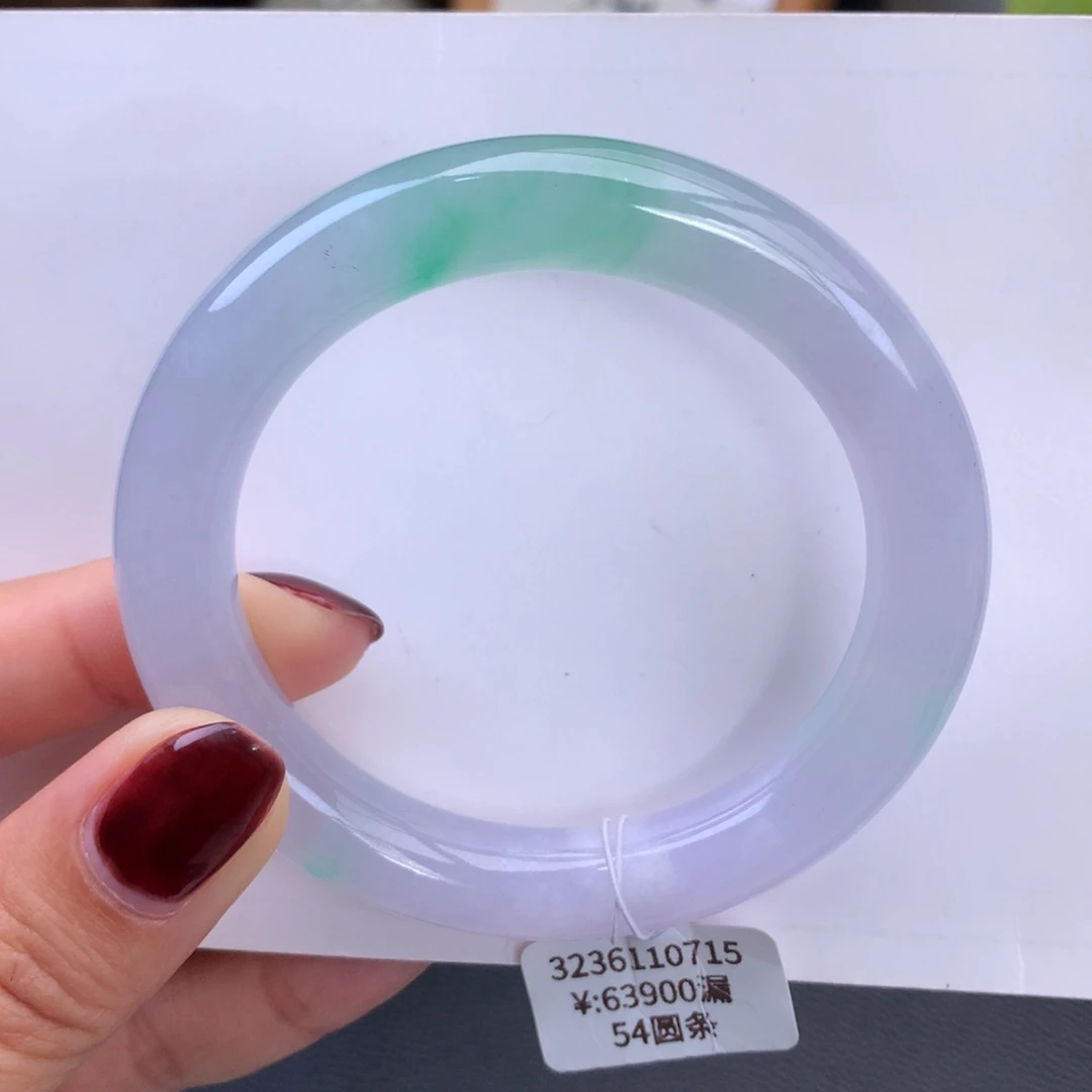 翡翠手镯未镶嵌冰胶春彩圆条手镯（有纹）