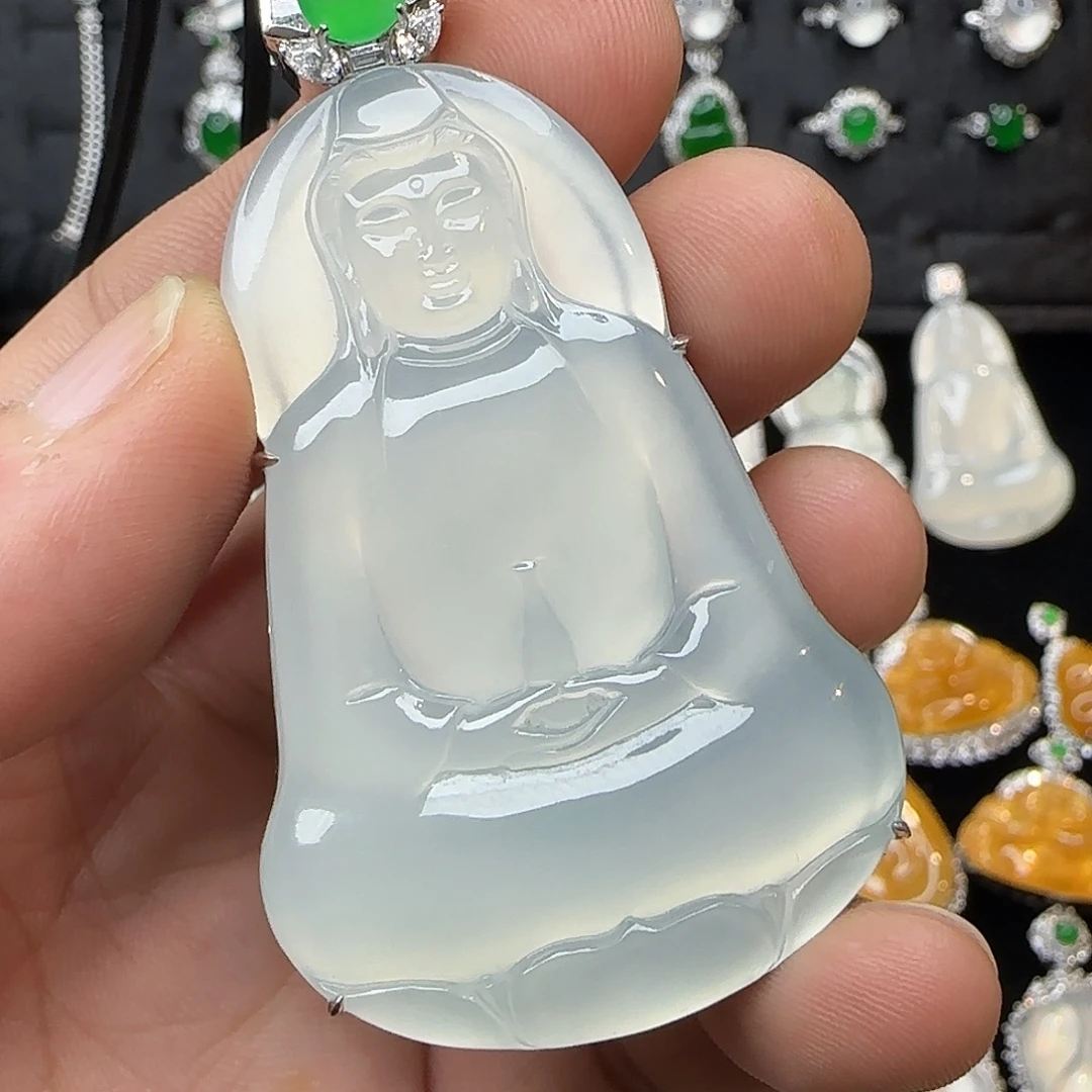 狼***痕翡翠18K金镶嵌颈饰天然翡翠