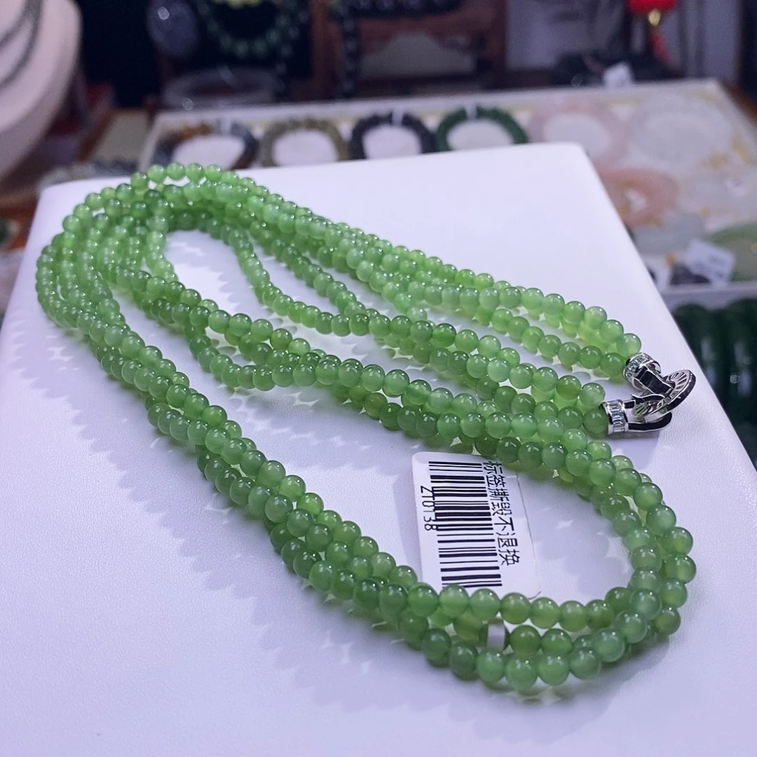 颈饰未镶嵌和田玉精品碧玉老矿料冰底阳绿麻花项链4m