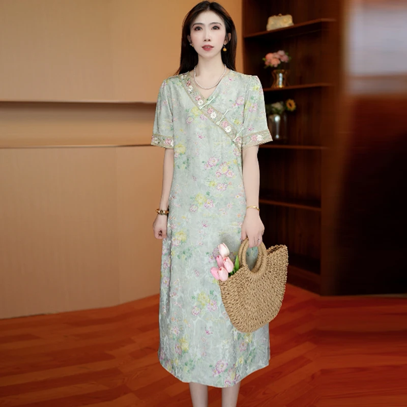 淡烟碎花 气质中长款时连衣裙百搭遮肉裙子