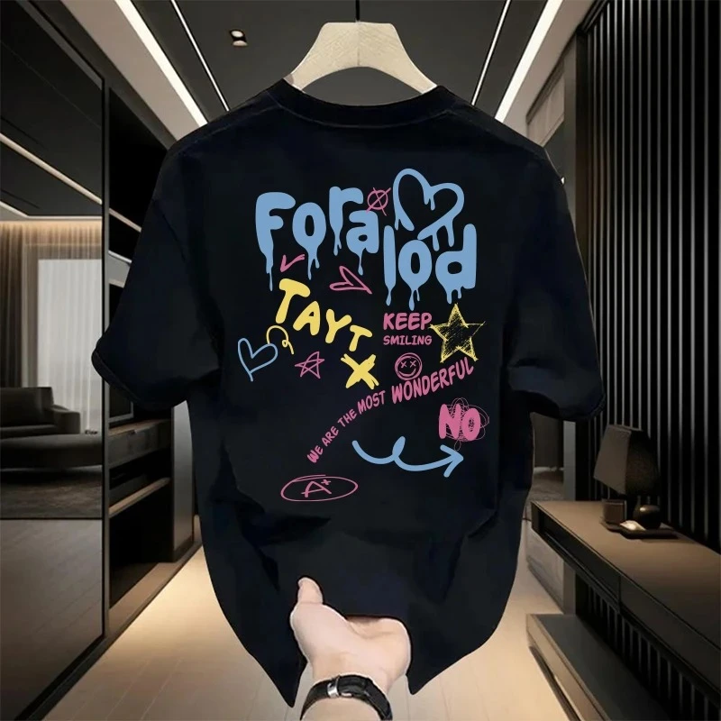 纯棉重磅潮牌街头百搭短袖t恤男款大码200-300斤胖子宽松夏季上衣