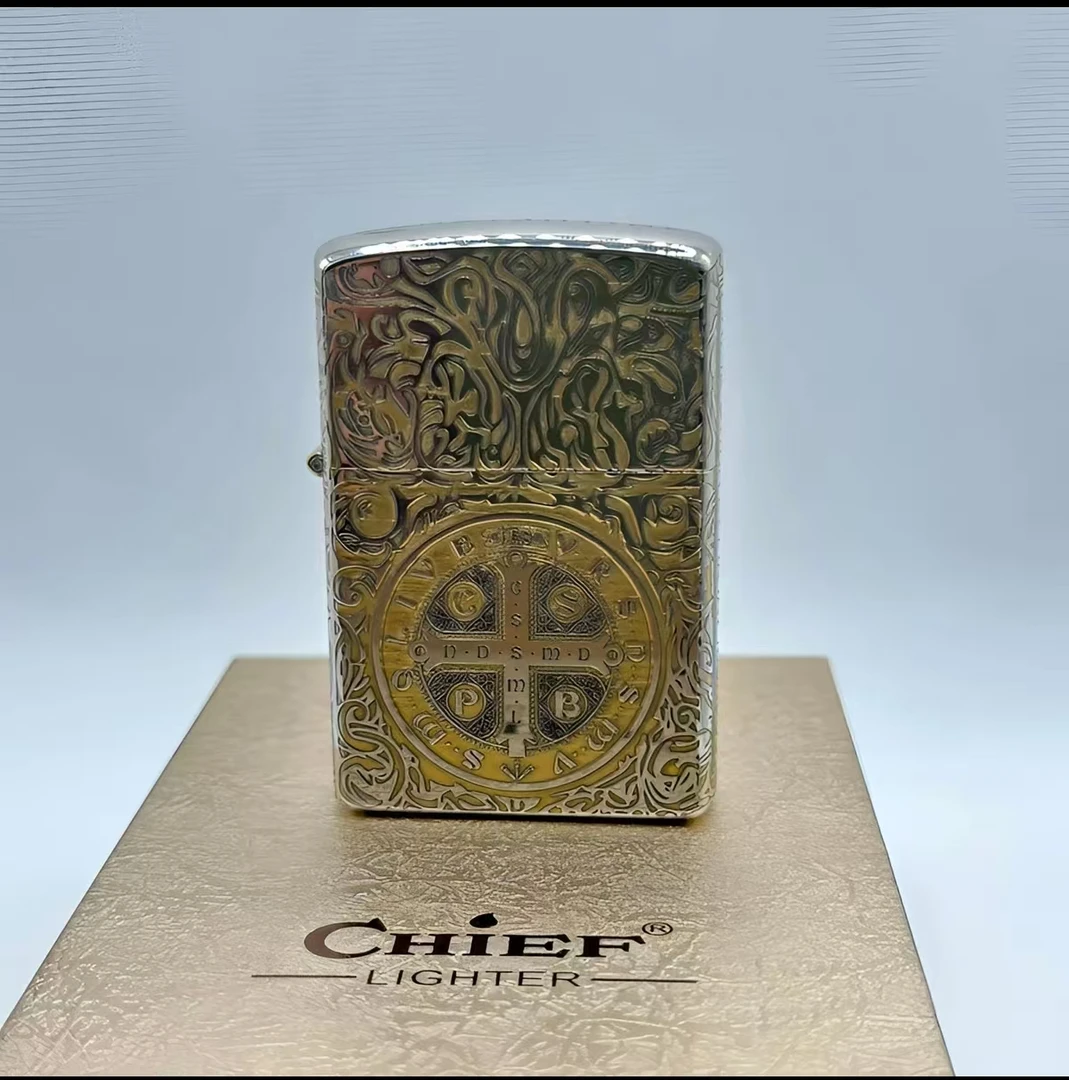 CHIEF/首领康斯坦丁原装五面满雕双色花纹煤油防风个性打火机