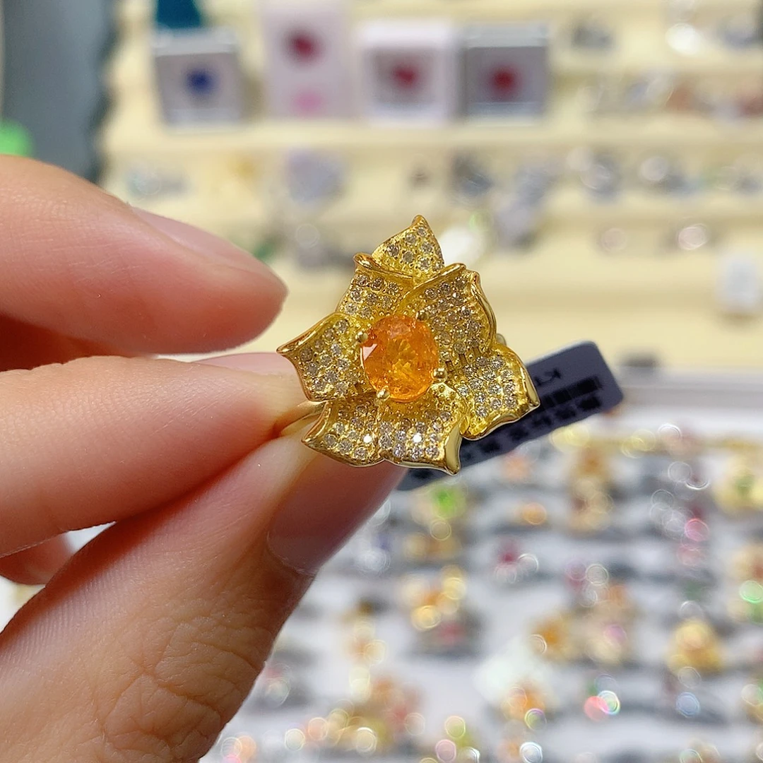 石榴石（芬达石）戒指戒指银S925镶嵌