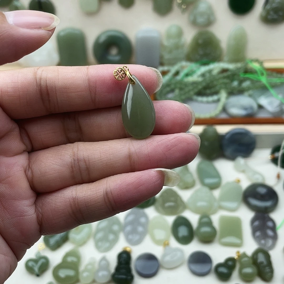 和田玉银S925镶嵌吊坠(不含链)