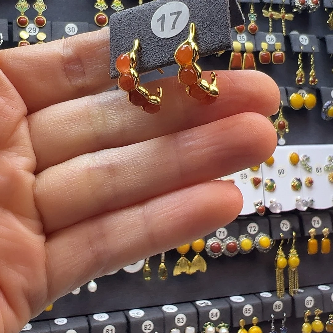 南红玛瑙未镶嵌耳饰通体纯银天然南红豆夹耳钉