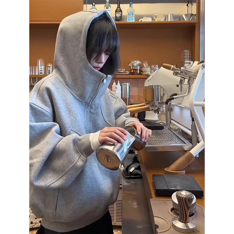 HJ58 开衫拉链卫衣男秋季高级感痞帅美式连帽衫廓形解构外套