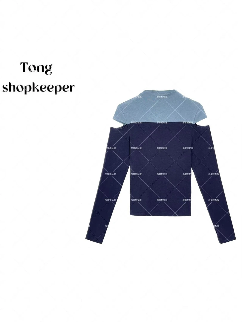 QJ/彤掌柜1682370 秋款25美拉德撞色羊毛天丝走秀款显瘦气质上衣