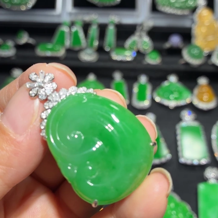 翡翠18K金镶嵌吊坠(不含链)翡翠