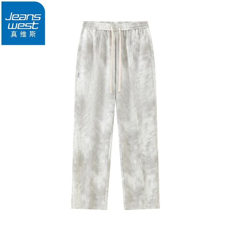 Jeanswest/真维斯脏脏裤子男春季美式运动百搭宽松直筒显高休闲裤