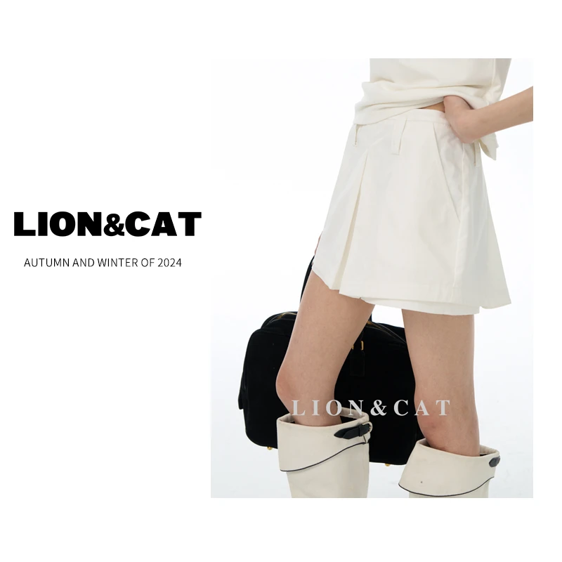 LIONCAT/韩版时尚设计款小众拼接假两件裙裤女百搭短裤#524053