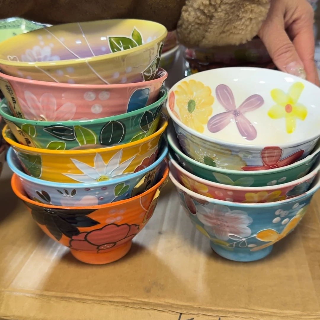 陶瓷濑户烧5英寸抹茶浮雕饭碗10只，看图各一色