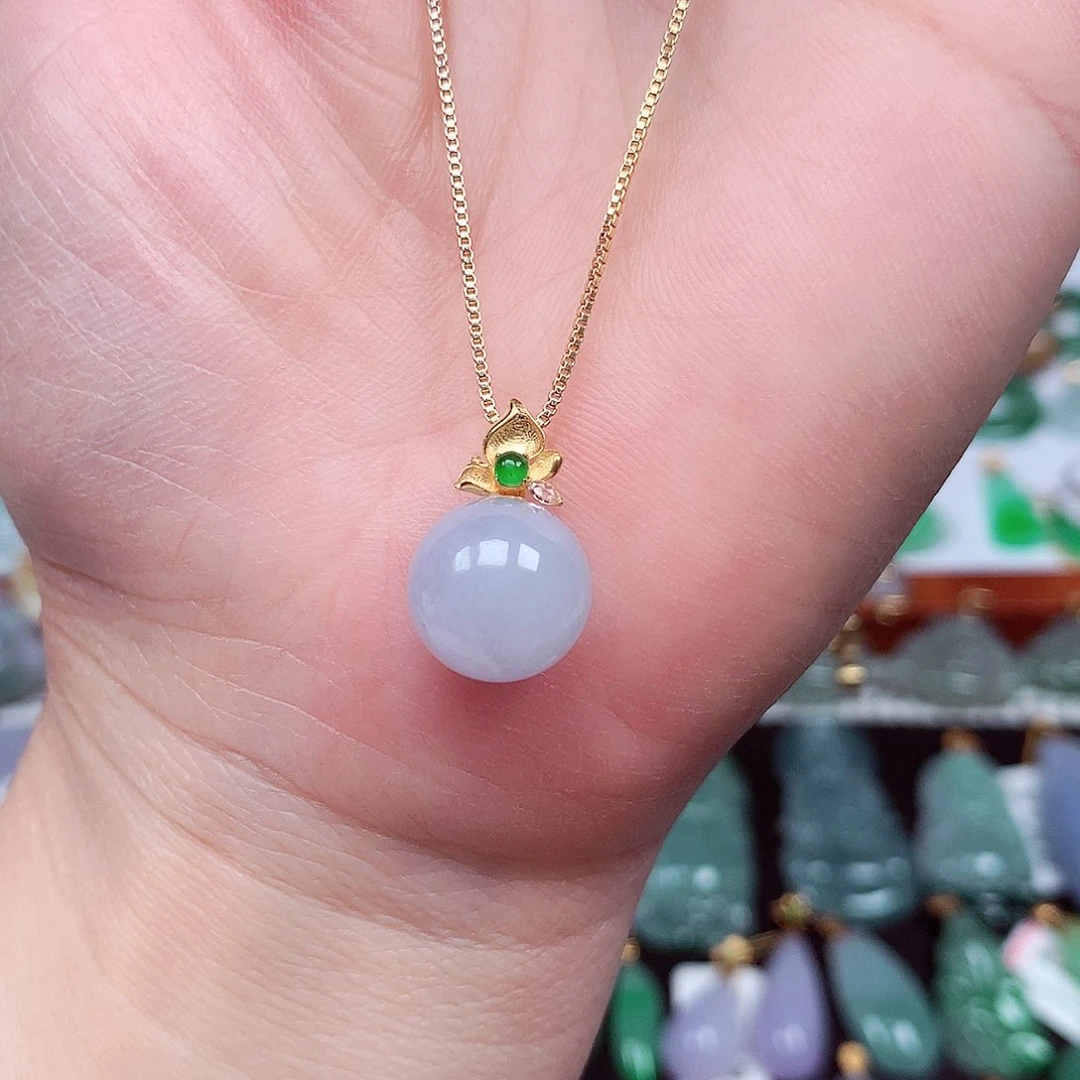 翡翠颈饰18K金镶嵌天然翡翠A货