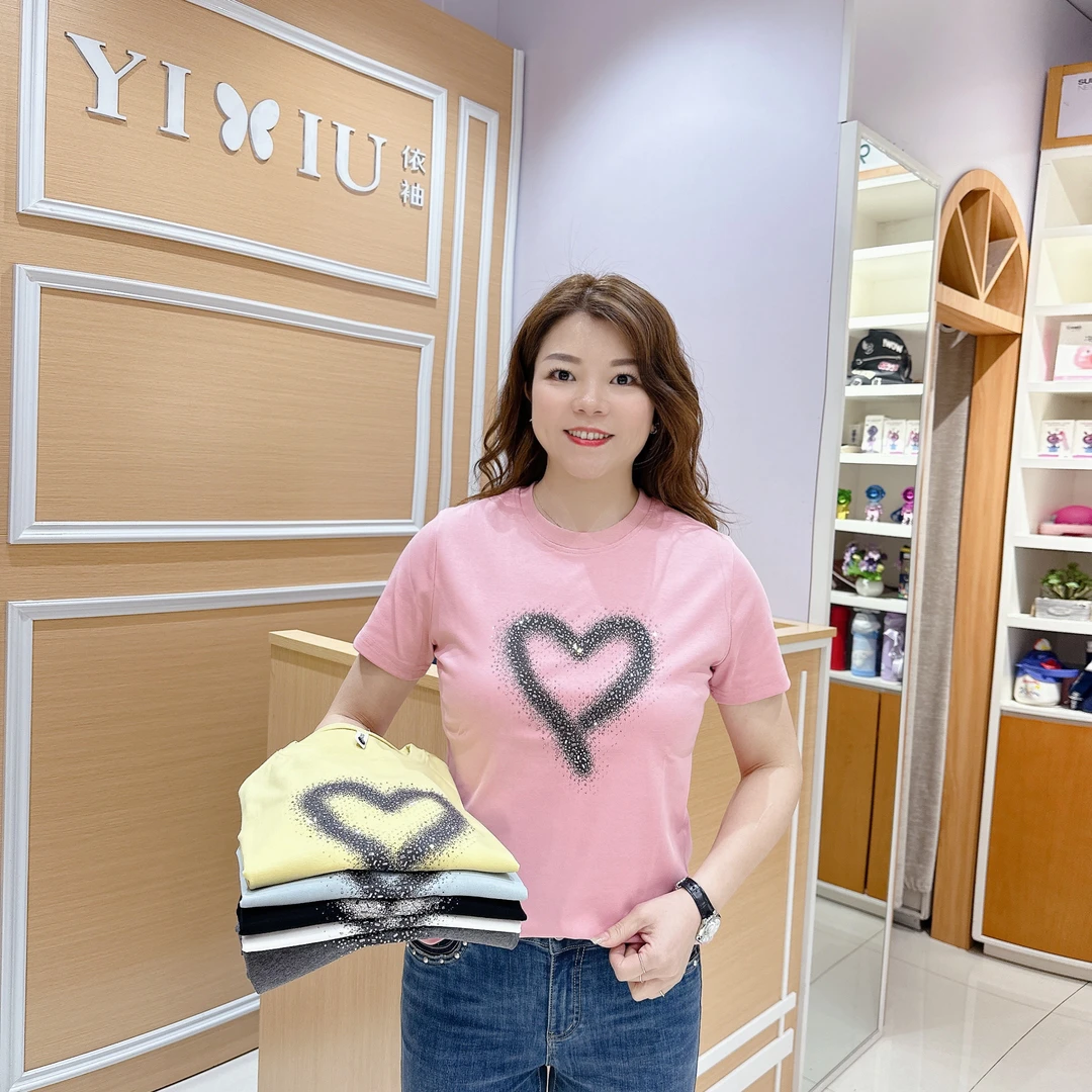 时尚百搭短袖上衣 5-2589夏季洋气烫钻圆领/长57厘米