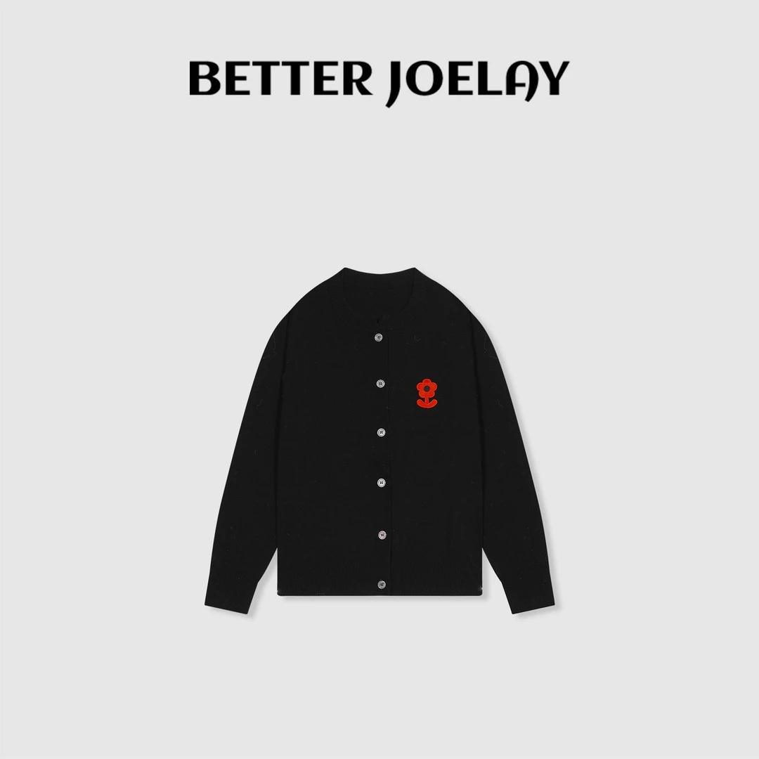 BETTER JOELAY-【红花点缀】时尚开衫毛针织衫温柔韩版LL6201