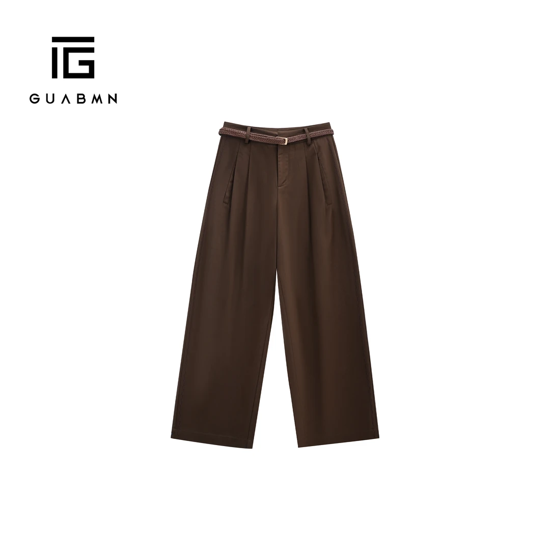 GUABMN2025秋季新款高腰休闲裤高级感垂感长裤显瘦宽松阔腿裤5735