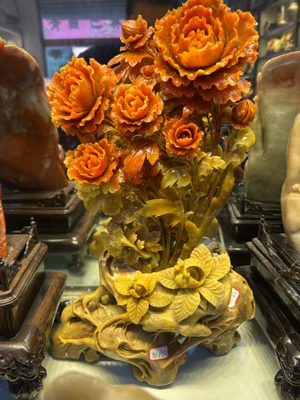 花开富贵，国色天香，精美麒麟大牡丹花，摆件黄色雕刻立体工艺品