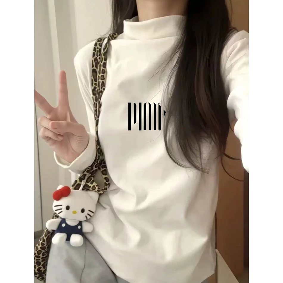 通勤百搭内搭外穿保暖上衣女半高领德绒长袖T恤女秋冬加厚