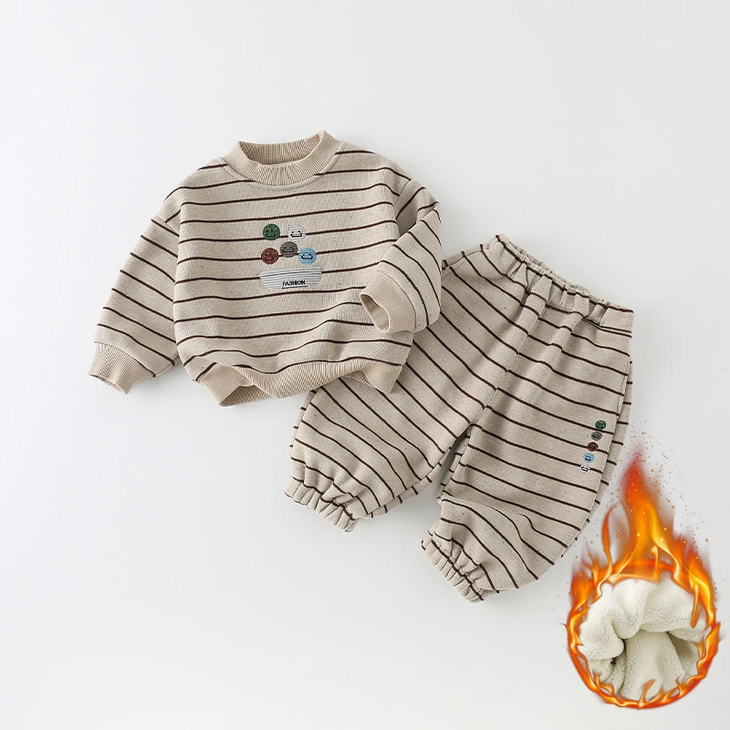 【清货】儿童加绒套装秋冬2024新款男童纹笑脸两件套AT848