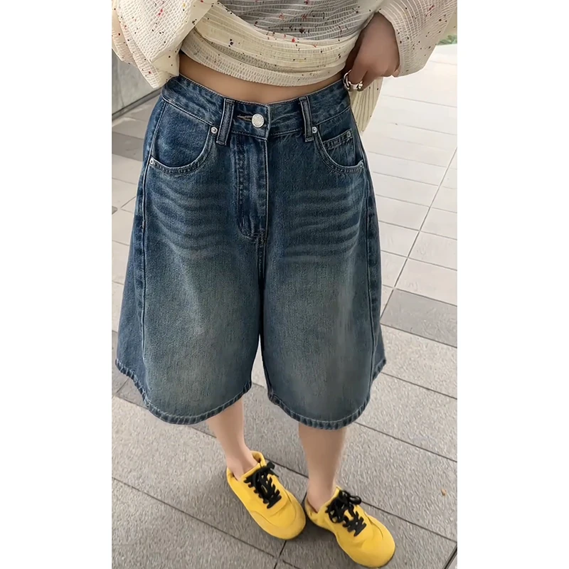 阔腿牛仔裤子女直筒五分裤夏季2025新款梨型身材高腰显瘦遮胯短裤