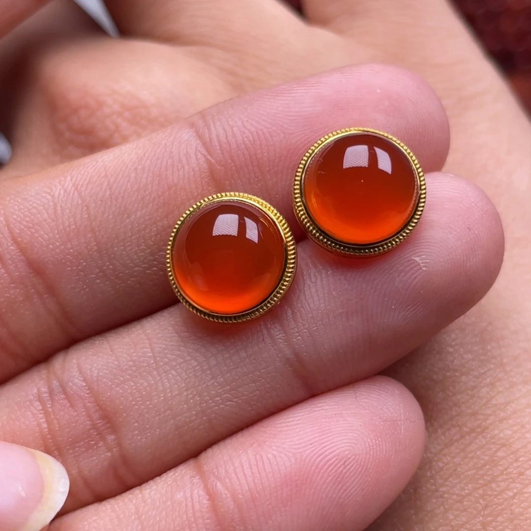 南红玛瑙珠宝奇石18K金镶嵌惊**汐耳钉