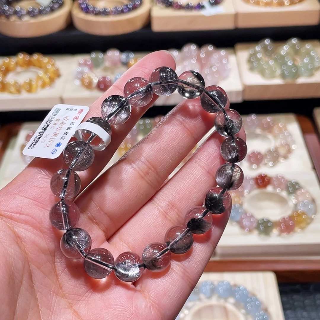 未镶嵌水晶手链黑银钛手链，晶体通透