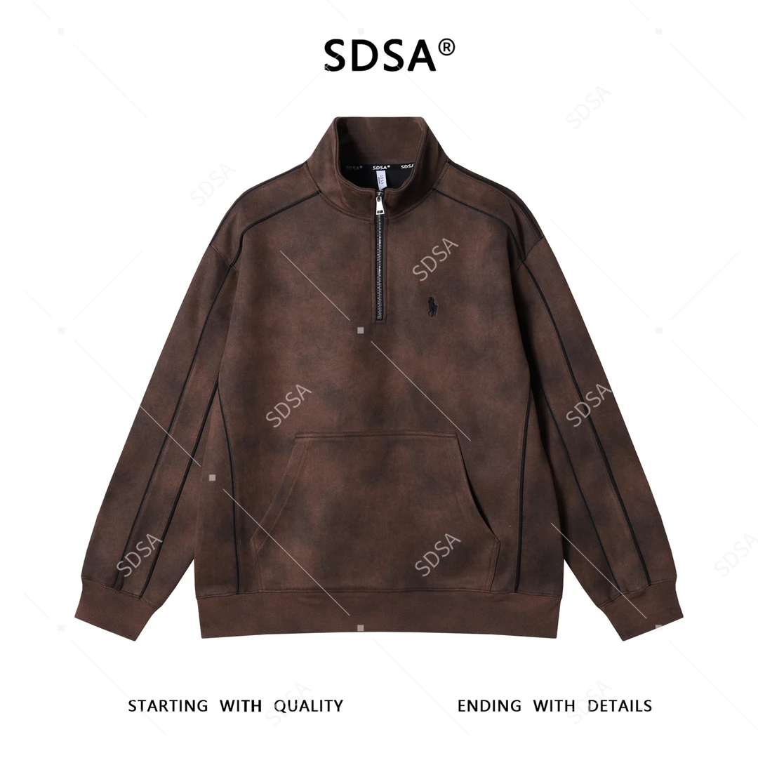 SDSA男士秋冬新款痞帅男装潮牌扎染刺绣标半拉链立领卫衣舒适百搭