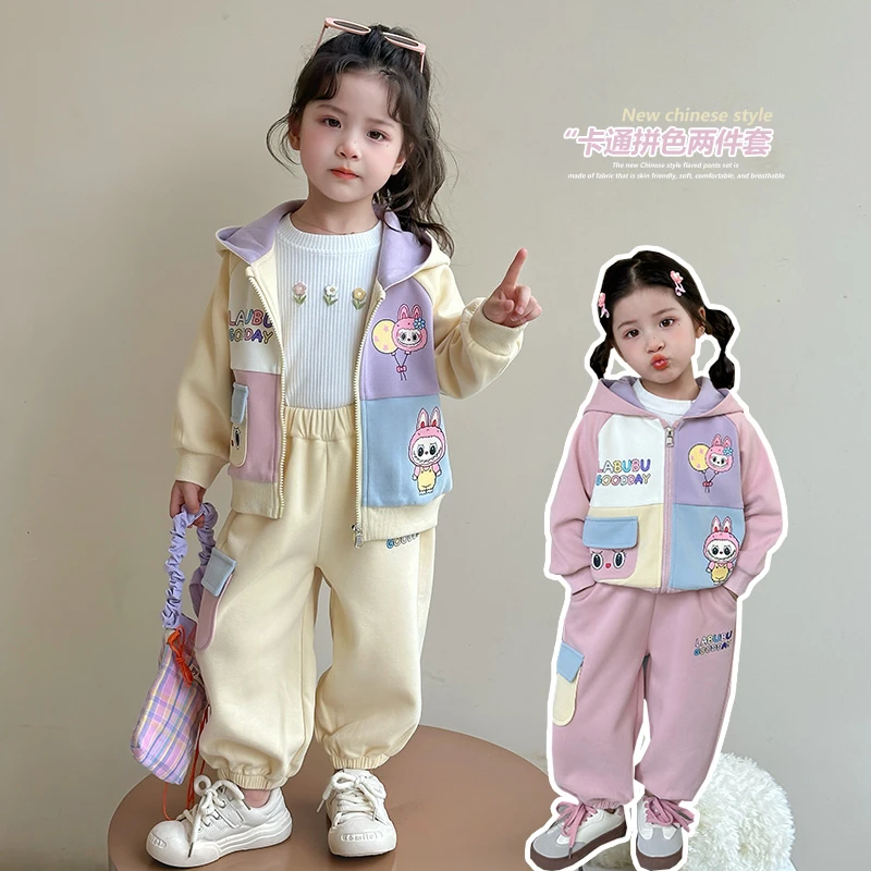 女童卡通连帽套装洋气儿童外套春秋季新款女宝宝休闲两件套小女孩